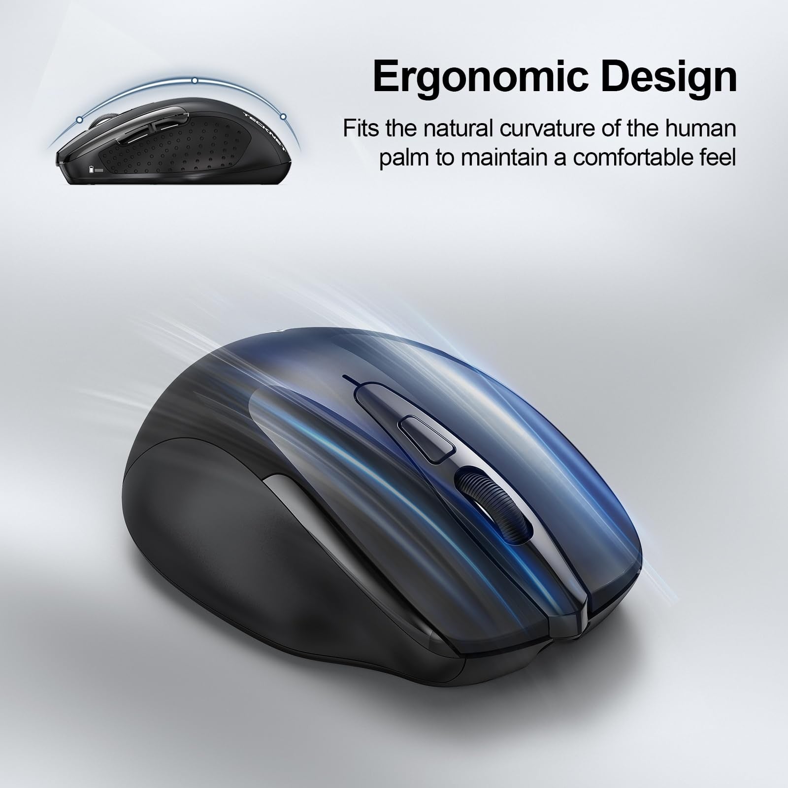 TECKNET Wireless Mouse, 2.4G Ergonomic Optical Mouse, Computer Mouse for Laptop,